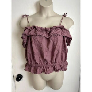 American Eagle Women Pink Ruffled Tie-Strap Crop Top Sz XXL #0561
